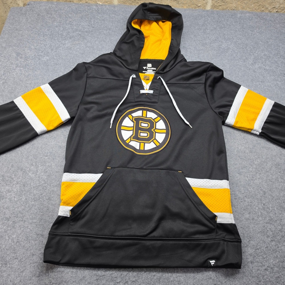 Fanatics NHL Boston Bruins Mens Lace Up Hoodie Black Gold Jersey Pullover M